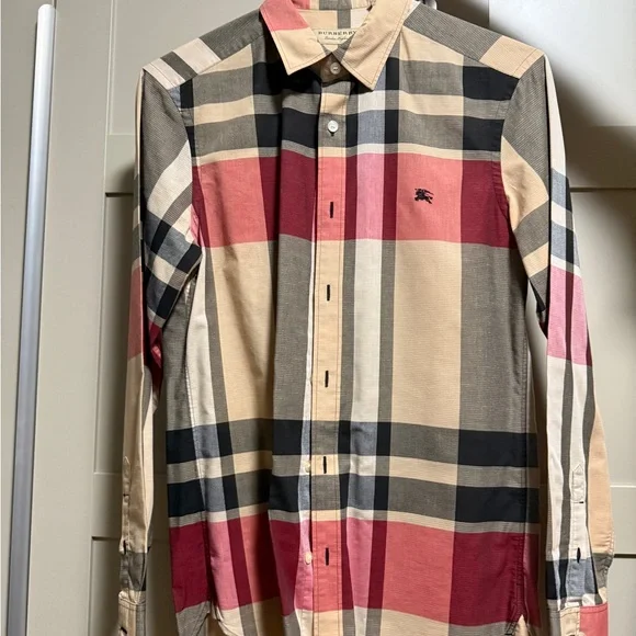 Burberry Red and Tan Casual Button Down Shirt